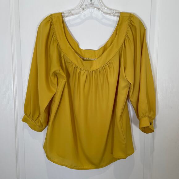 Anthropologie Maeve Yanna Boatneck Top Gold Yellow Three Quarter Sleeves S - Picture 2 of 6